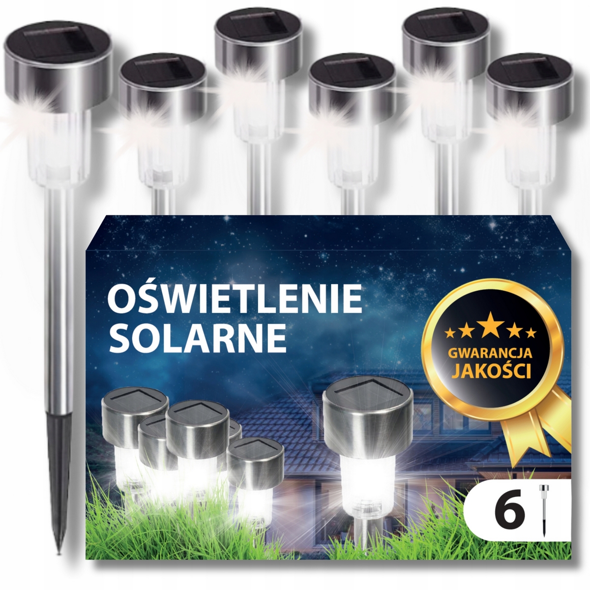 Zabudovateľná solárna lampa Red Garden, strieborná, 29,5 cm, 6 ks.